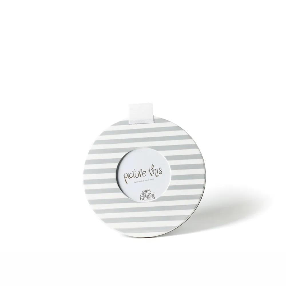 Happy Everything Stone Medium Stripe Mini Round Frame by !