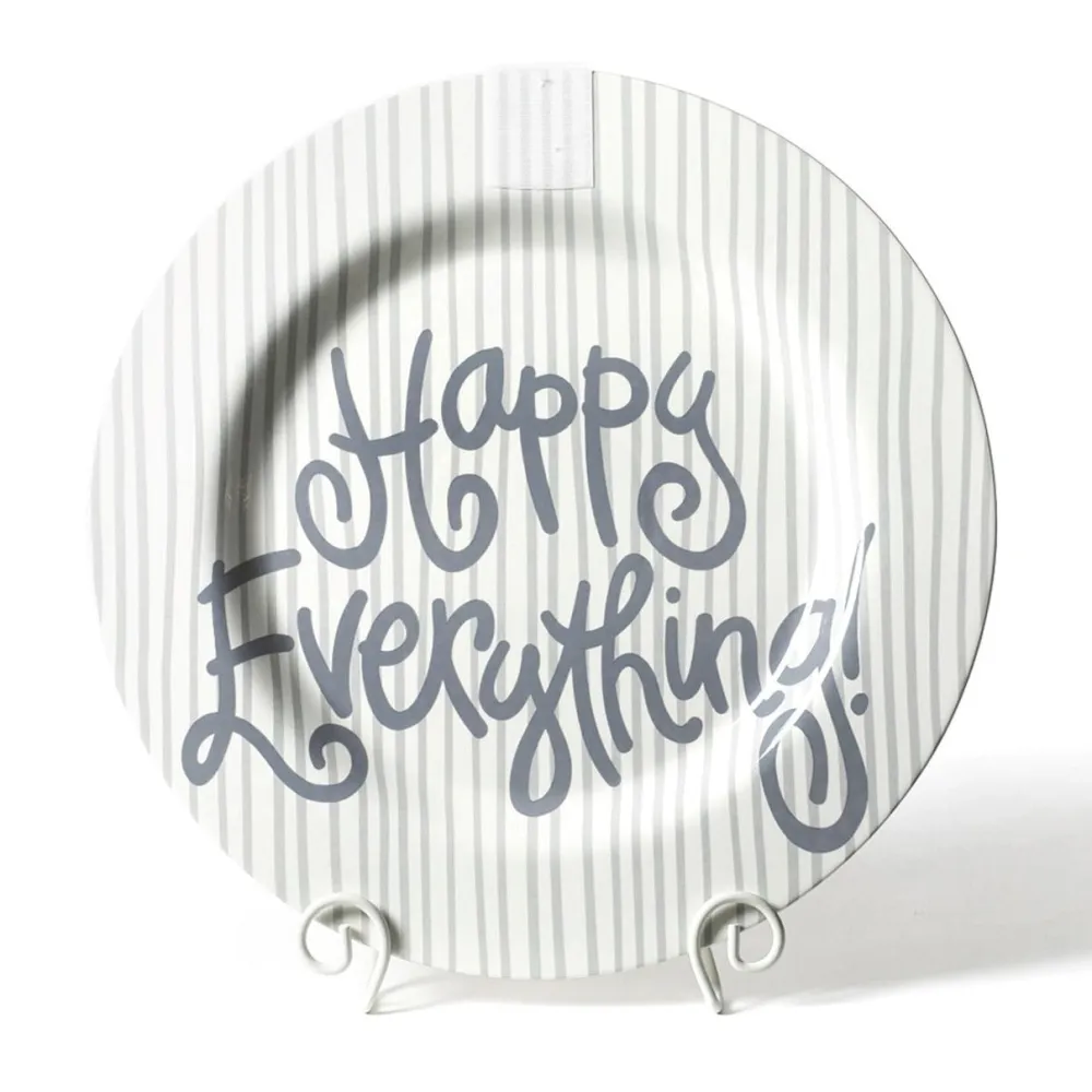 Happy Everything Stone Skinny Stripe Big Round Platter by !