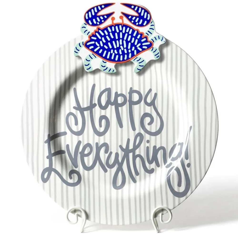 Happy Everything Stone Skinny Stripe Big Round Platter by !