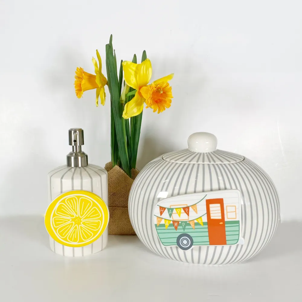 Happy Everything Stone Skinny Stripe Mini Cylinder Soap Pump by !