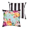 Evergreen Stripes and Flowers Pillow