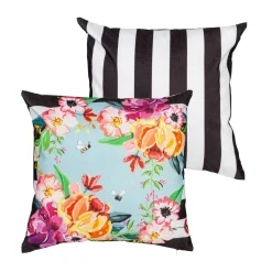 Evergreen Stripes and Flowers Pillow