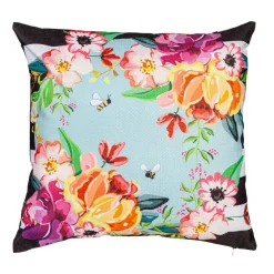 Evergreen Stripes and Flowers Pillow