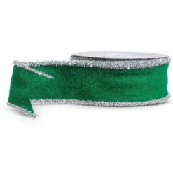 RAZ Tinsel Trim Green Felt Ribbon, 2.5" X 10YD