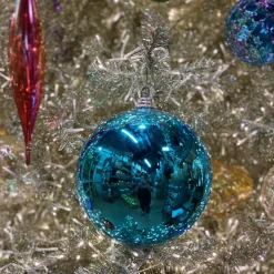 Farrisilk Turquoise Shiny Ball Ornament, 4