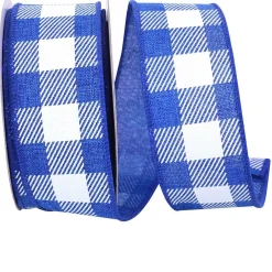 Reliant Ribbon Twill Check Royal Linen Ribbon, 1.5" X 10YD