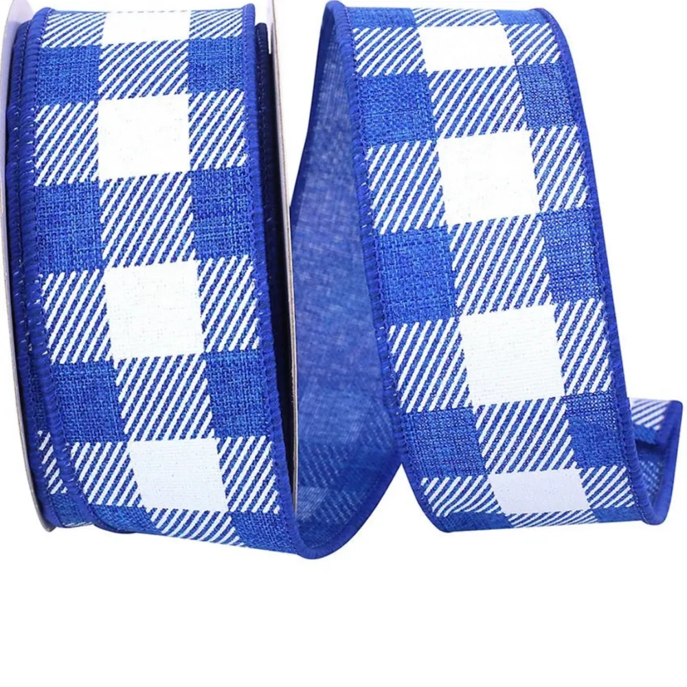 Reliant Ribbon Twill Check Royal Linen Ribbon, 1.5" X 10YD