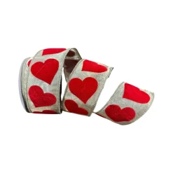 Farrisilk Velvet Flocked Hearts Ribbon, 2.5" X 10YD