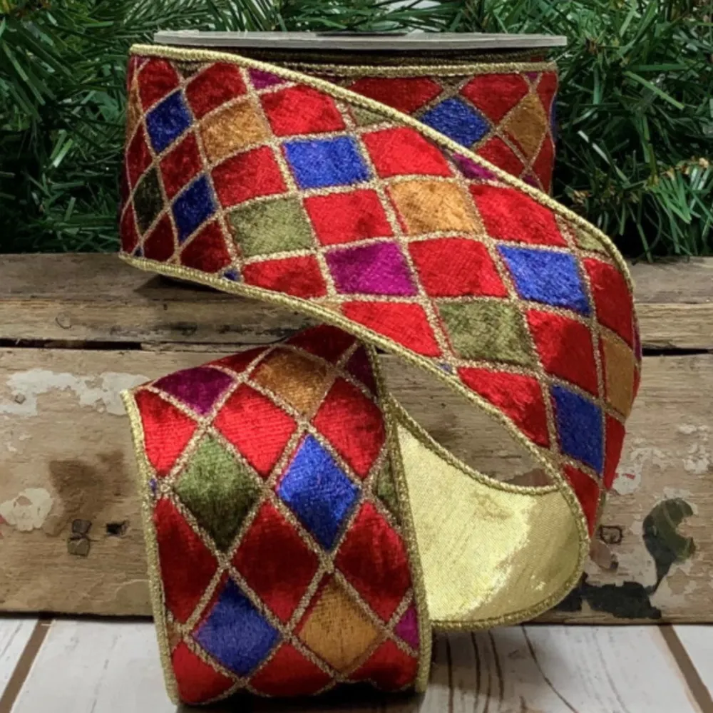 D. Stevens Velvet Glitter Harlequin Ribbon, 2.5" X 10YD