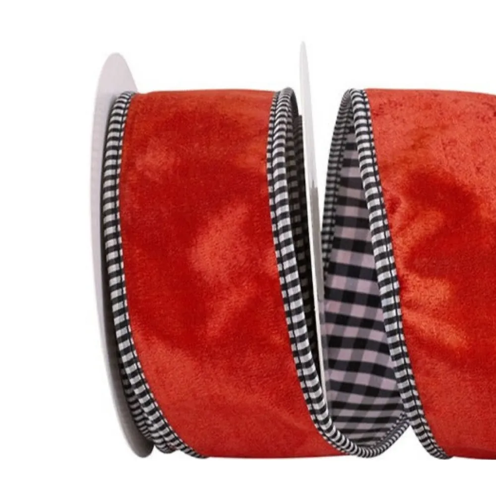 Reliant Ribbon Velvet Plush Gingham Ribbon, 2.5" X 5YD