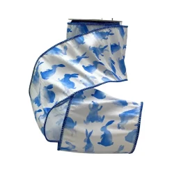 D. Stevens Watercolor Blue Rabbit Ribbon, 4”x10YD