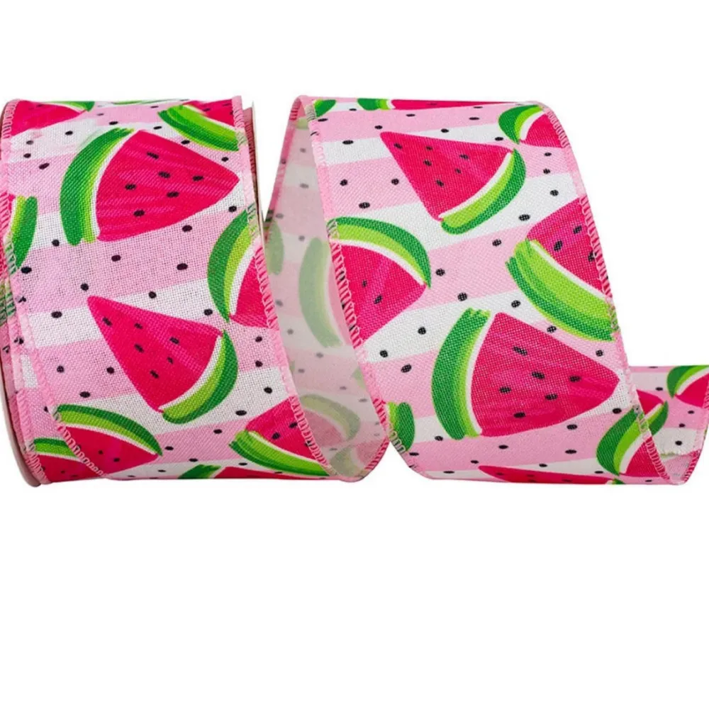 Reliant Ribbon Watermelon Slices Linen Ribbon, 2.5" X 10YD