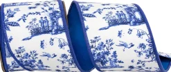 Reliant Ribbon White and Blue Asian Vista Chinoiserie Ribbon, 4" X 5YD