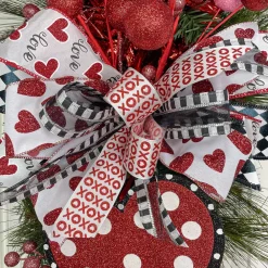 Reliant Ribbon White and Red Glitter Hearts - 2.5