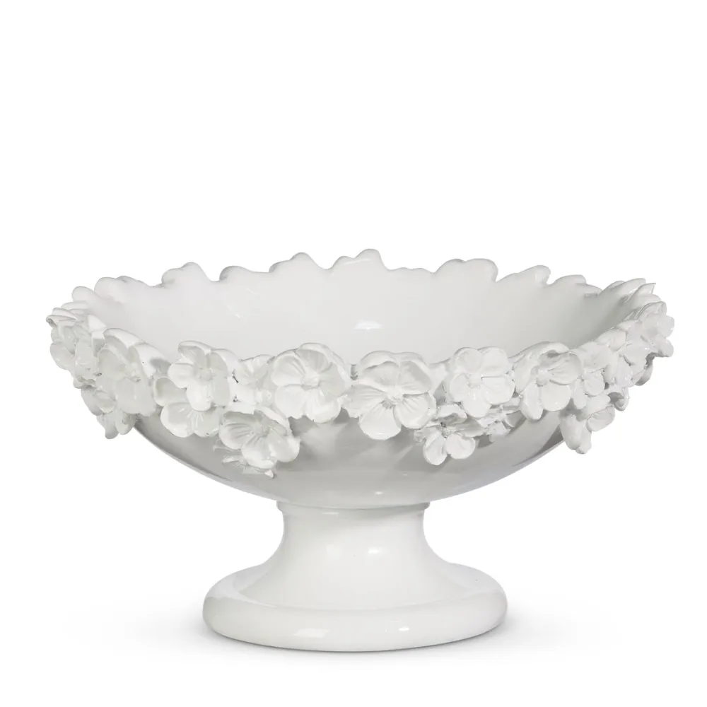 RAZ White Floral Decorative Bowl