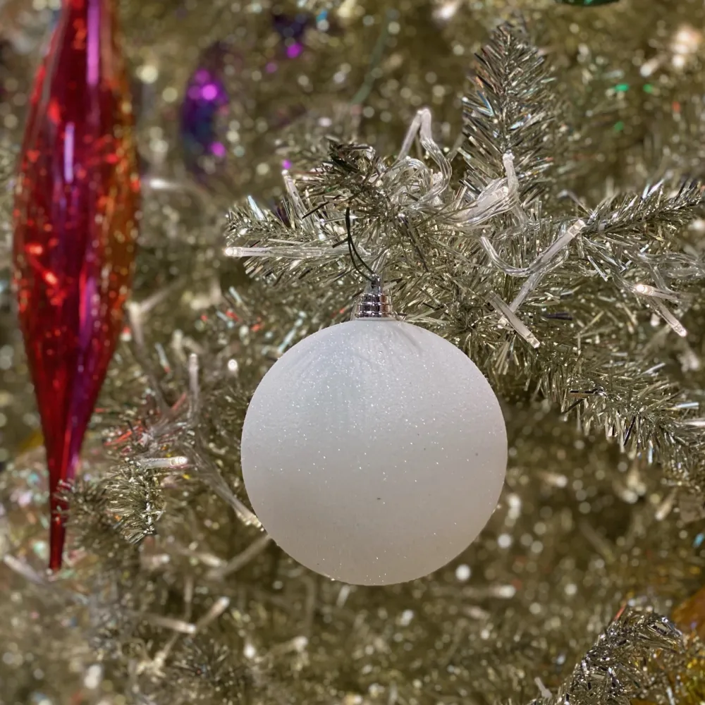 Farrisilk White Glitter Ball Ornament, 6"