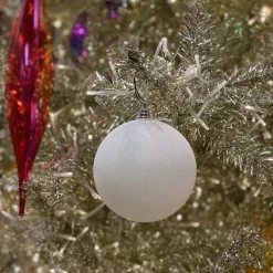 Farrisilk White Glitter Ball Ornament, 4"