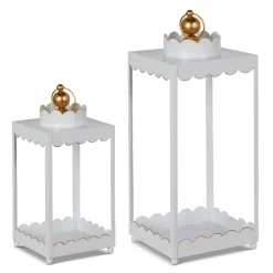 RAZ White Scalloped Lantern