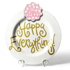 Happy Everything White Stripe Big Round Platter by !