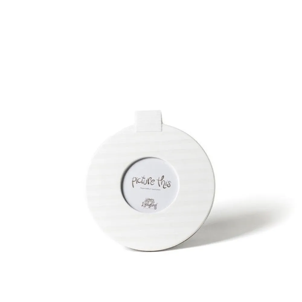 Happy Everything White Stripe Round Frame by !