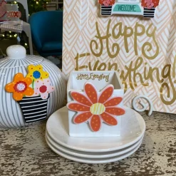 Happy Everything White Stripe Small Nesting Cube by !