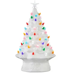RAZ White Vintage Lighted Tree with Timer, 17"