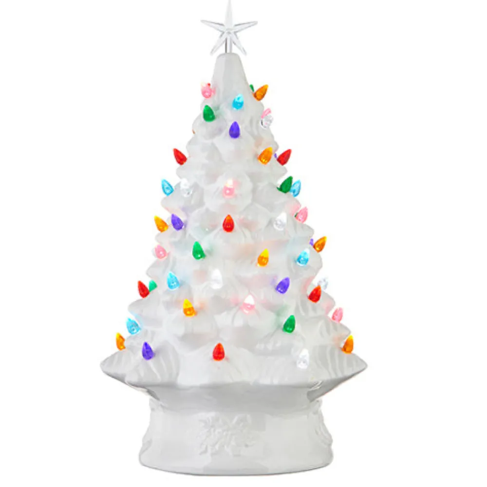 RAZ White Vintage Lighted Tree with Timer, 17"