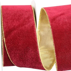 Reliant Ribbon Wine and Gold Velvet Ribbon, 2.5" X 10YD
