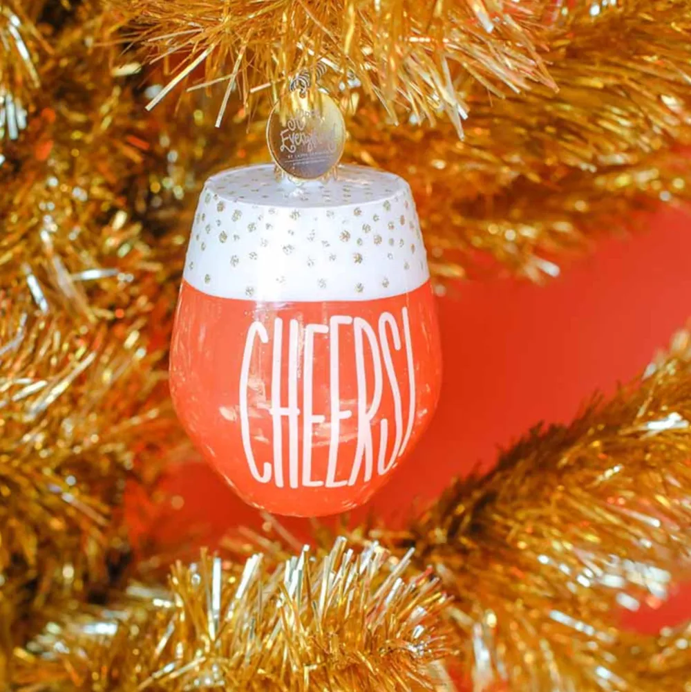 Happy Everything Wine Cheers Shaped Ornament