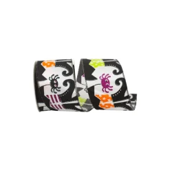 Reliant Ribbon Witches Legs and Spiders on White Ribbon, 2.5" X 10YD