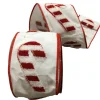 Direct Export Co. Wool Candy Cane White Ribbon, 4" X 10YD