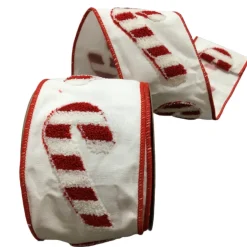 Direct Export Co. Wool Candy Cane White Ribbon, 4" X 10YD