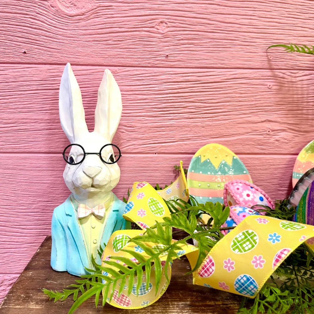 D. Stevens Yellow Easter Egg and Daisy Ribbon, 2.5" X 10YD